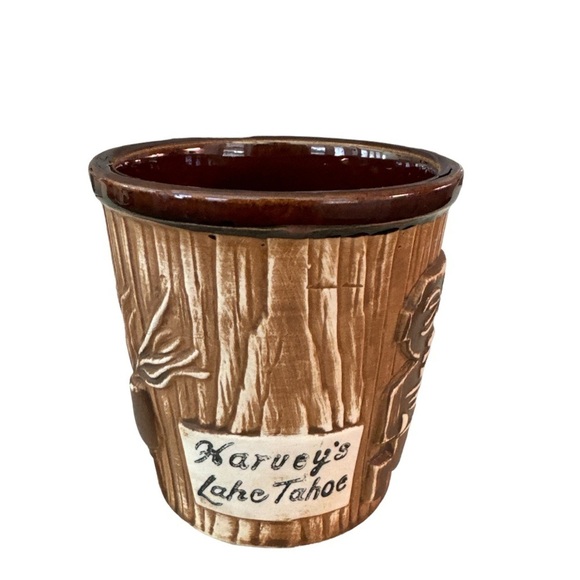 Harvey's Lake Tahoe Vintage 1960’s Ceramic Tan Brown Mai Tai Bucket Tiki Mug Cup - Picture 1 of 8